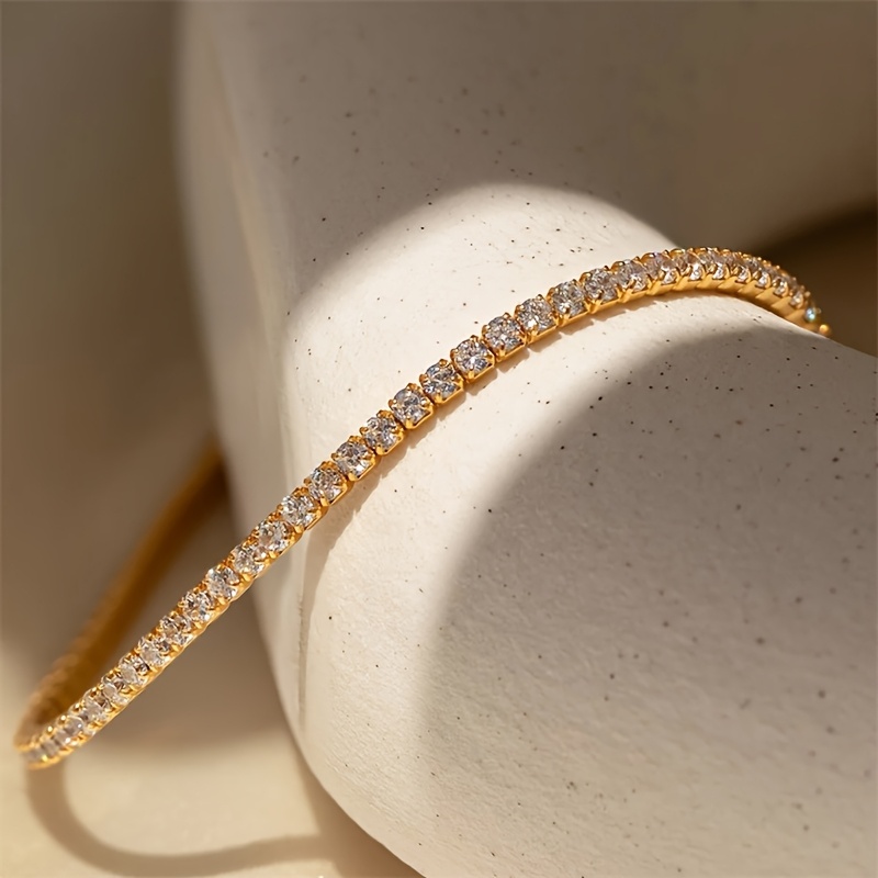 Adjustable Crystal Bracelet Golden Tone Chain Sparkling Clear Crystals
